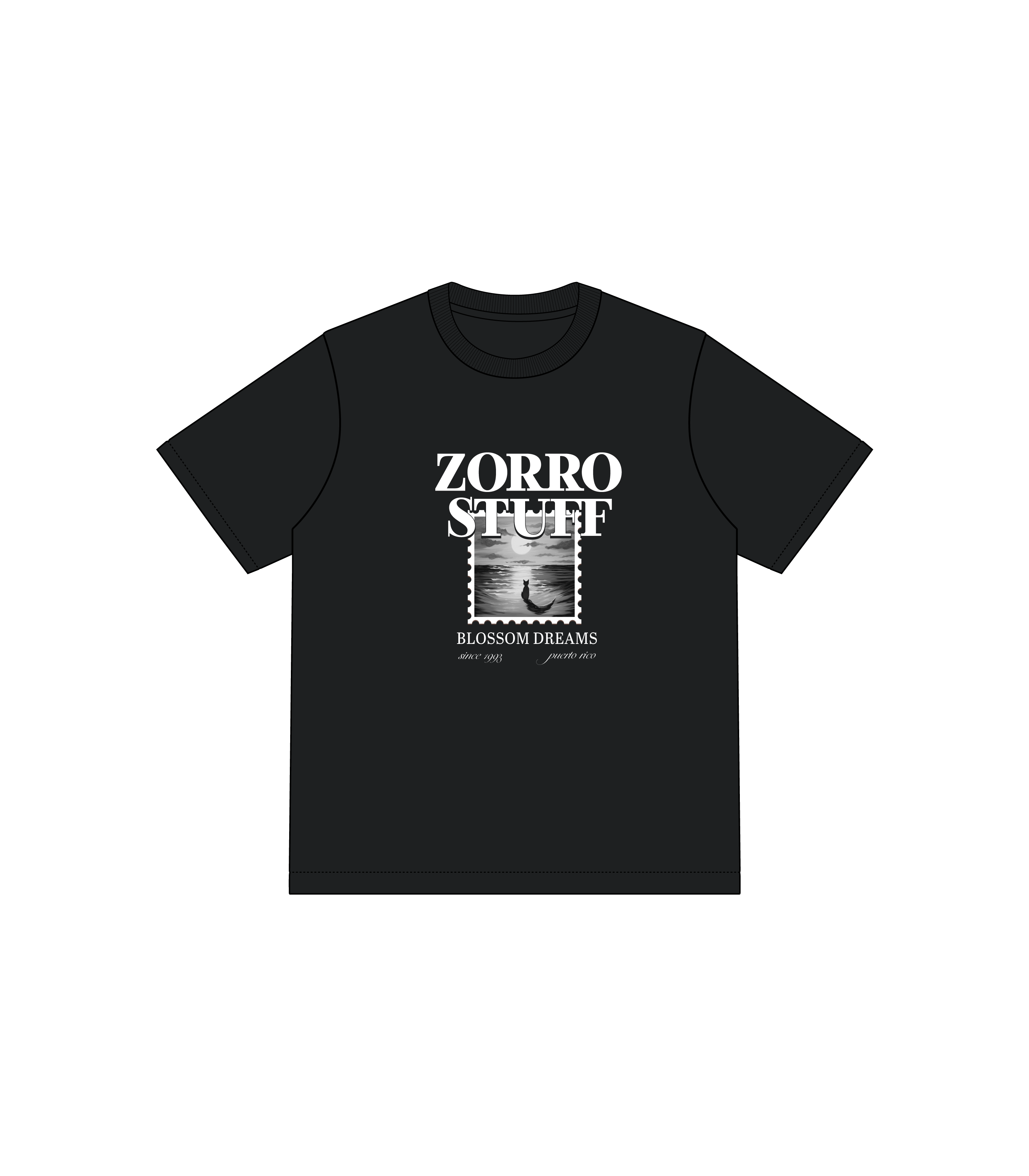 Zorro Stuff FOX BLACK & WHITE TEE - BLACK